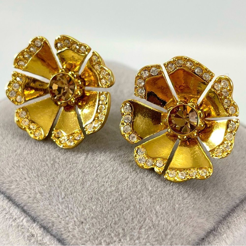 Kate Spade New York Garden Grove Large Stud Earrings Pave HIBISCUS BLOOM FLOWER